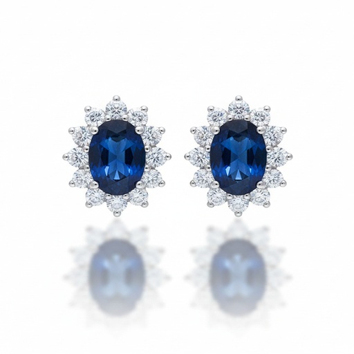 [LCR668BP] PENDIENTES ORO BLANCO 18KL DIAMANTES + ZAFIROS FINOS