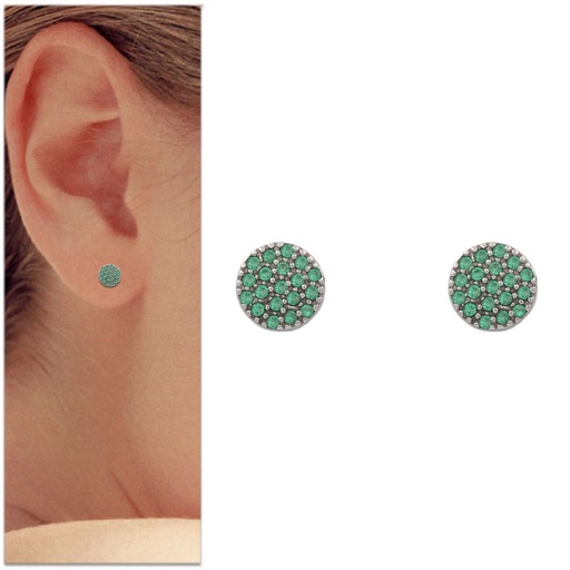 [P1010] PENDIENTES ORO BLANCO 18KL CIRCULO VERDE