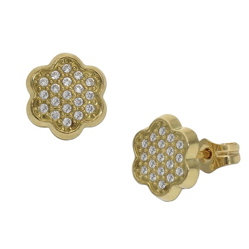 [P1045] PENDIENTES ORO 18KL FLOR CIRCONITAS - 8MM