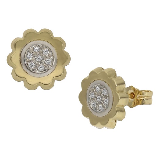 [P1047] PENDIENTES ORO 18KL FLOR CIRCONITAS - 9MM