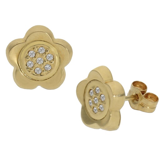 [P1048] PENDIENTES ORO 18KL FLOR CIRCONITAS - 9MM