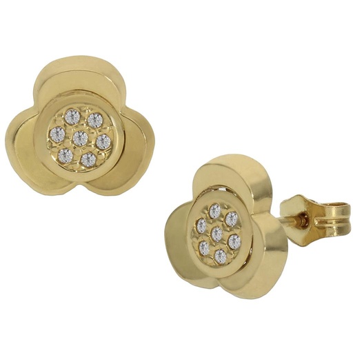 [P1049] PENDIENTES ORO 18KL TREBOL CIRCONITAS - 9MM