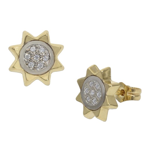 [P1050] PENDIENTES ORO 18KL SOL CIRCONITAS - 9MM