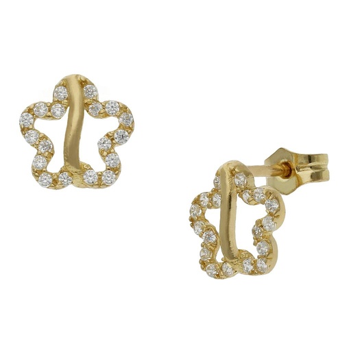 [P1051] PENDIENTES ORO 18KL FLORES CIRCONITAS