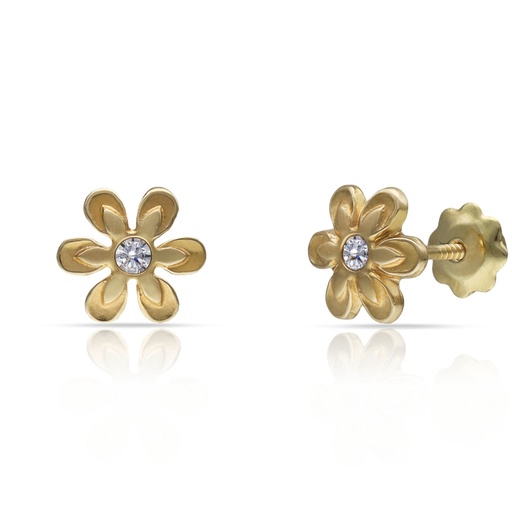 [P111] PENDIENTES ORO 18KL FLOR + CIRCONITAS - 7MM