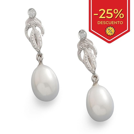 [P1189] PENDIENTES ORO BLANCO 18KL P. CULTIVADAS