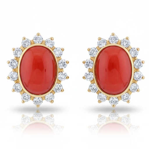 [P1190] PENDIENTES ORO 18KL CORAL SINTETICO