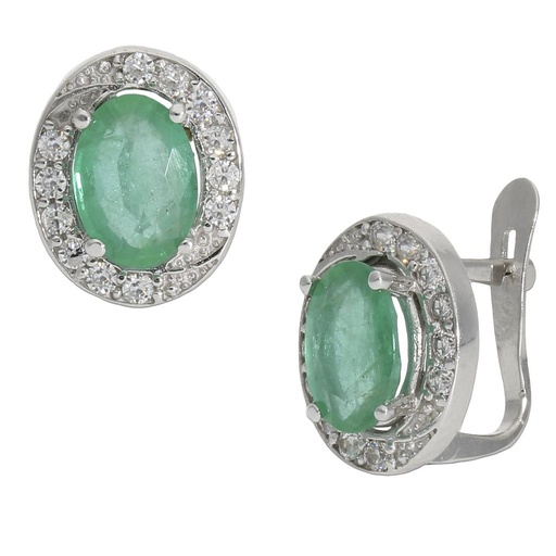 [P1248] PENDIENTES ORO BLANCO 18KL ESMERALDAS FINAS 
