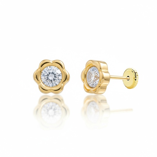 [P1393] PENDIENTES ORO 18KL FLOR + CIRCONITAS - 7.50MM