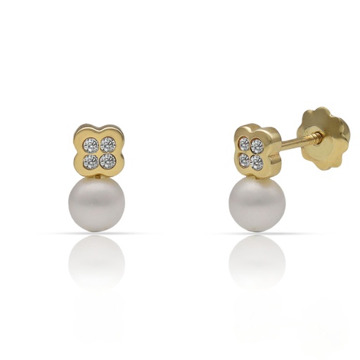 [P167] PENDIENTES ORO 18KL FLOR PERLA