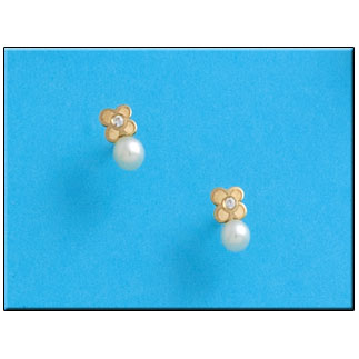 [P169] PENDIENTES ORO 18KL FLOR + PERLAS