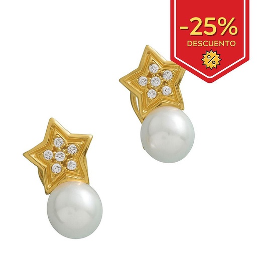 [P1765] PENDIENTES ORO 18KL ESTRELLAS CON PERLAS