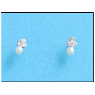 [P193] PENDIENTES ORO BLANCO 18KL TREBOL PERLA
