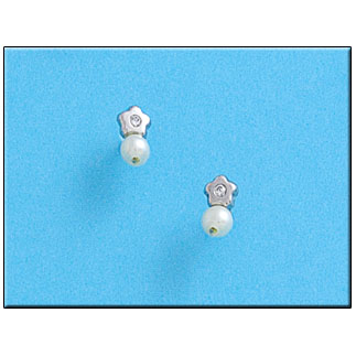 [P199] PENDIENTES ORO BLANCO 18KL FLOR 