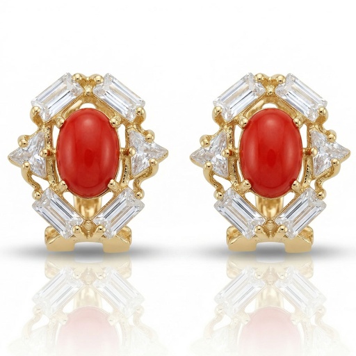 [P2156] PENDIENTES ORO 18KL CORAL SINTETICO