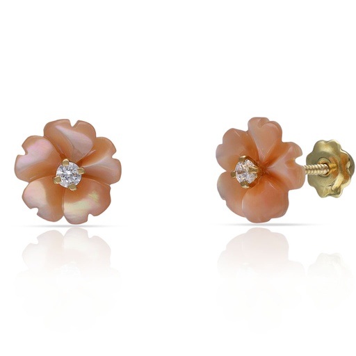 [P241] PENDIENTES ORO 18KL FLOR CERAMICA ROSA