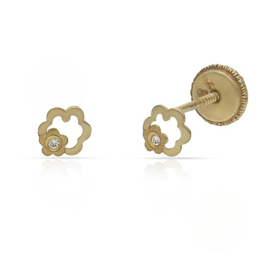 [P244] PENDIENTES ORO 18KL FLOR CIRCONITAS