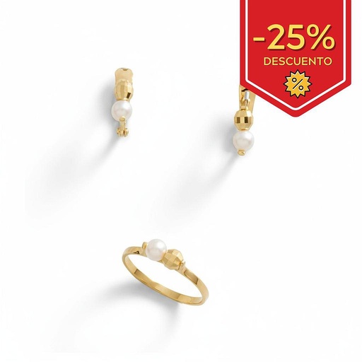 [P3180] PENDIENTES BEBE ORO 18KL BOLA TALLADA + PERLAS