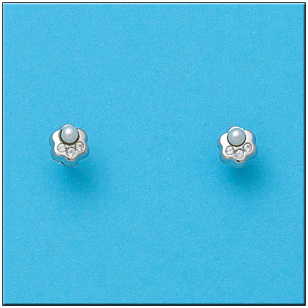 [P401] PENDIENTES ORO BLANCO 18KL FLOR