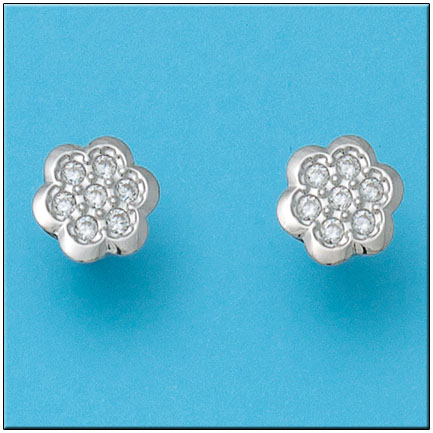 [P409] PENDIENTES ORO BLANCO 18KL FLOR