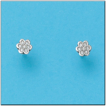 [P451] PENDIENTES ORO BLANCO 18KL FLOR