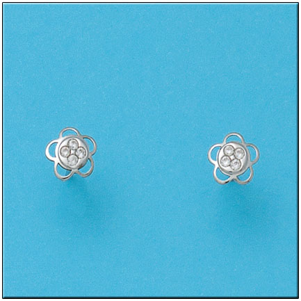 [P476] PENDIENTES ORO BLANCO 18KL FLOR
