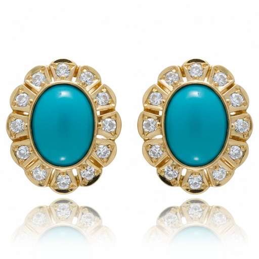 [P594] PENDIENTES ORO 18KL TURQUESAS SINTETICAS + CIRCONITAS