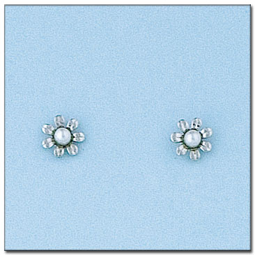 [P6024] PENDIENTES ORO BLANCO 18KL FLOR