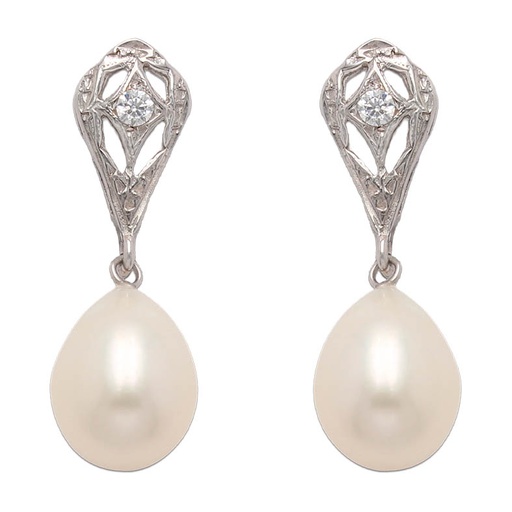 [P6100] PENDIENTES ORO BLANCO 18KL P. CULTIVADAS
