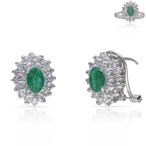 [P6653] PENDIENTES ORO BLANCO 18KL ESMERALDAS + CIRCONITAS