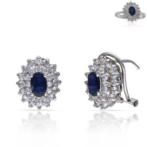 [P6655] PENDIENTES ORO BLANCO 18KL ZAFIROS FINOS + CIRCONITAS