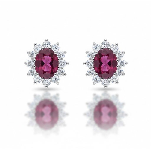 [P6657] PENDIENTES ORO BLANCO 18KL RUBIES FINOS