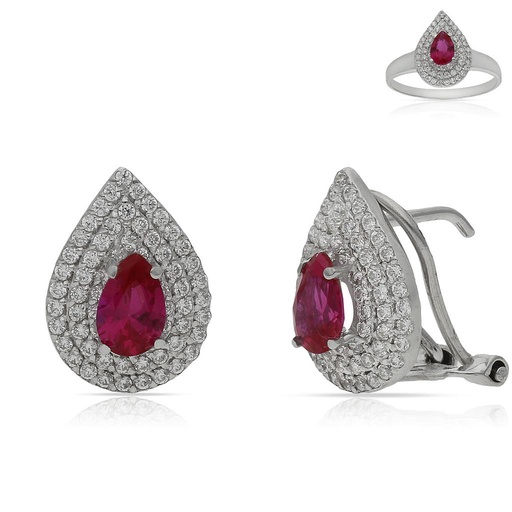 [P6770] PENDIENTES ORO BLANCO 18KL CRISOPAL ROJO