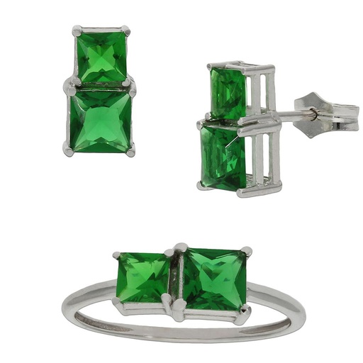 [P6803] PENDIENTES ORO BLANCO 18KL VERDE