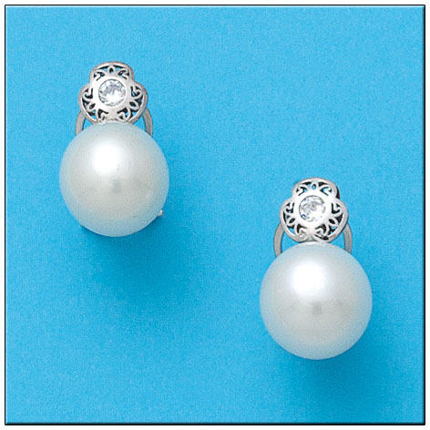 [P746] PENDIENTES ORO BLANCO 18KL FLOR PERLAS