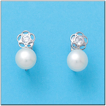 [P784] PENDIENTES ORO BLANCO 18KL FLOR