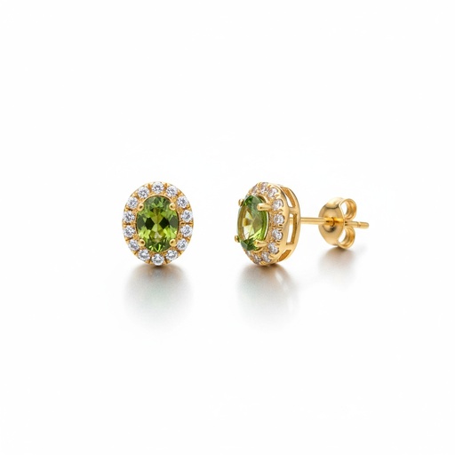 [P893] PENDIENTES ORO 18KL OVAL COLOR OLIVINA