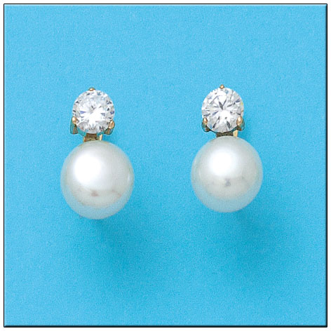 [P895] PENDIENTES ORO 18KL PERLAS CIRCONITAS
