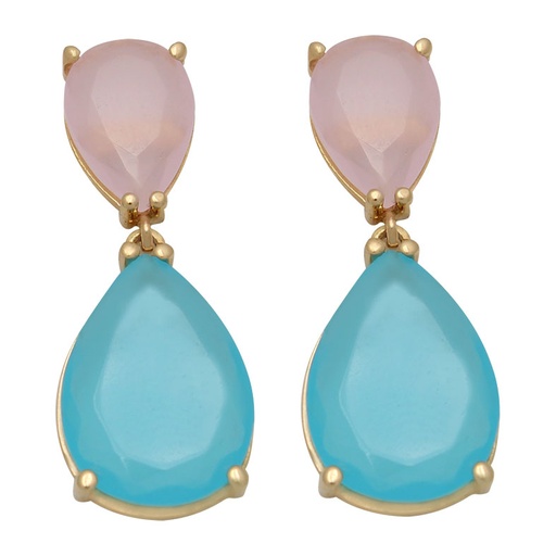 [P913] PENDIENTES ORO 18KL ROSA PALO - CELESTE