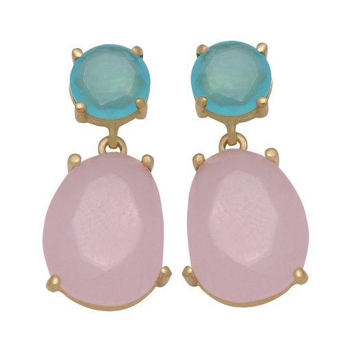 [P916] PENDIENTES ORO 18KL ROSA PALO - CELESTE