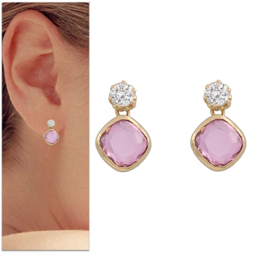 [P981] PENDIENTES ORO 18KL PIEDRA ROSA