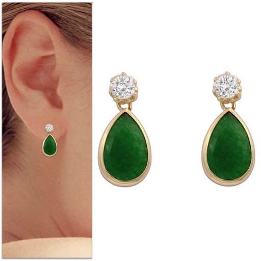 [P984] PENDIENTES ORO 18KL LAGRIMA PIEDRA VERDE