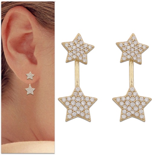 [P990] PENDIENTES ORO 18KL ESTRELLAS CIRCONITAS