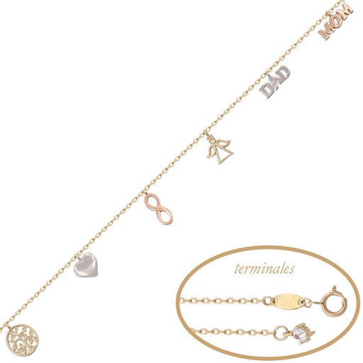 [PU1043] PULSERA ORO 18KL TRICOLOR ABALORIOS