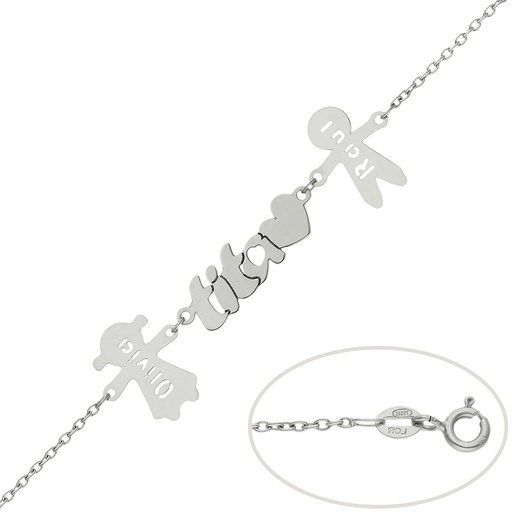 [PU1377] PULSERA ORO BLANCO 18KL TITA + NIÑOS