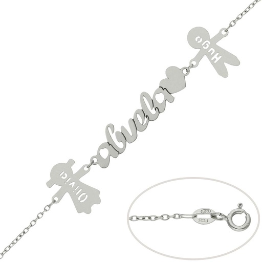 [PU1380] PULSERA ORO BLANCO 18KL ABUELA + NIÑOS
