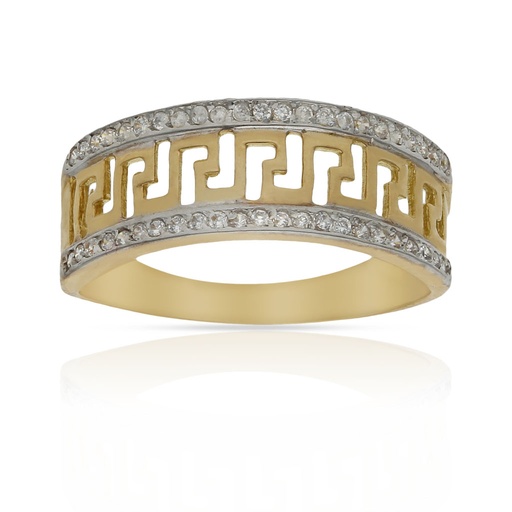 SORTIJA ORO 18KL BICOLOR GRECA CIRCONITAS