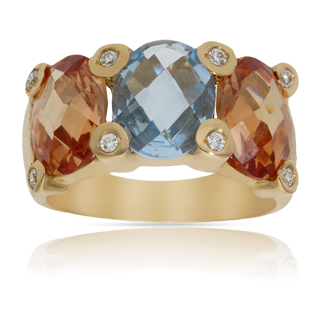 SORTIJA ORO 18KL - PIEDRA AZUL + CHAMPAN