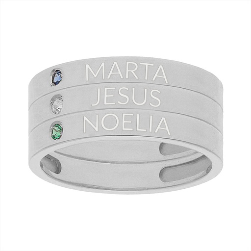 SORTIJA ORO BLANCO 18KL - 3 ANILLOS PERSONALIZADOS NOMBRES