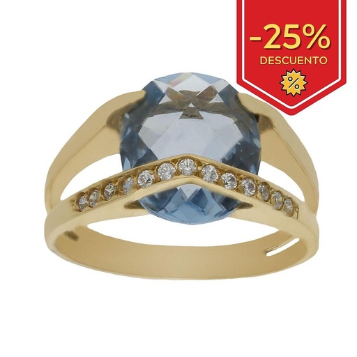 SORTIJA ORO 18KL - PIEDRA AZUL + CIRCONITAS